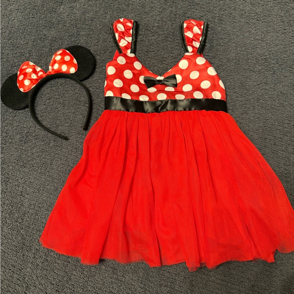Red with white polkadots, Minnie mouse dress with ears